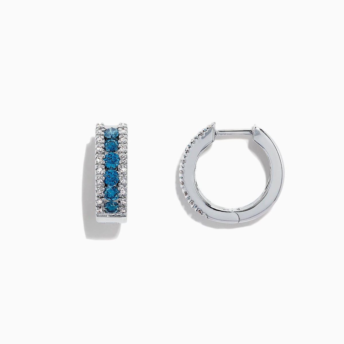 Blue & White Diamond Hoop Earrings in 14K White Gold, 0.92 ctw view 2
