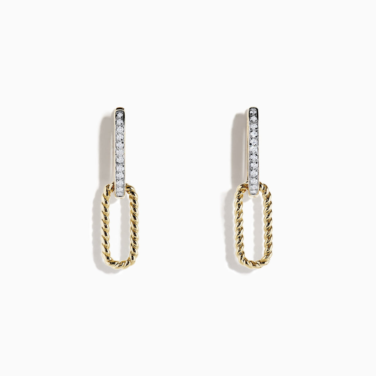 Diamond Paperclip Earrings in 14K Yellow Gold, 0.12 ctw