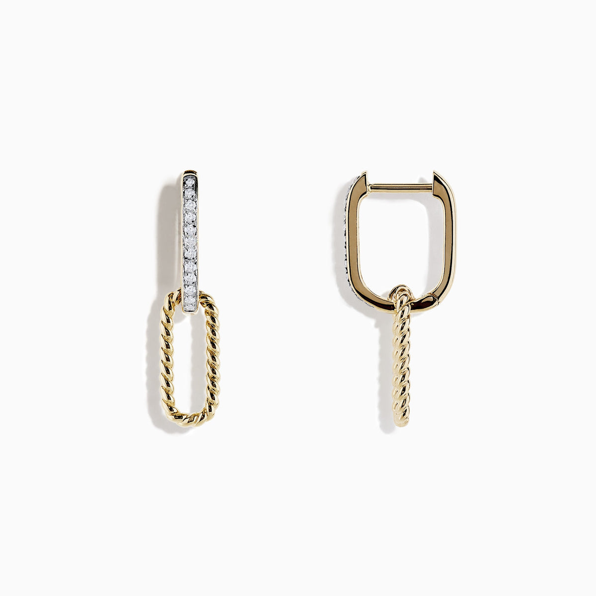 Diamond Paperclip Earrings in 14K Yellow Gold, 0.12 ctw view 2