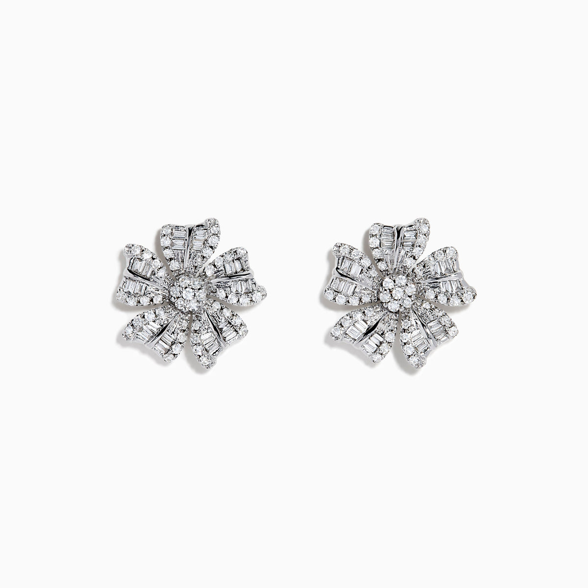 Diamond Flower Stud Earrings in 14K White Gold
