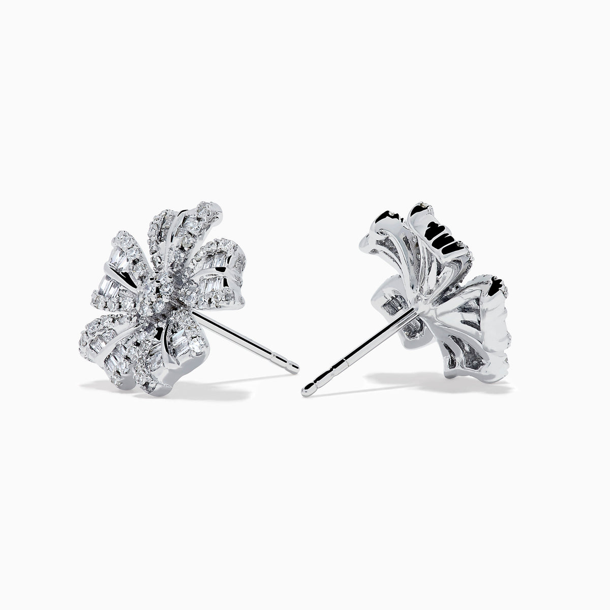 Diamond Flower Stud Earrings in 14K White Gold view 2