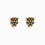 Diamond and Enamel Panther Earrings in 14K Yellow Gold