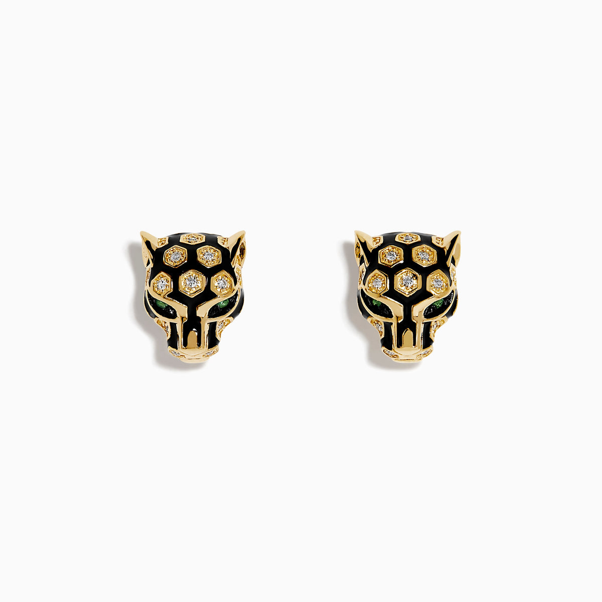 Diamond and Enamel Panther Earrings in 14K Yellow Gold