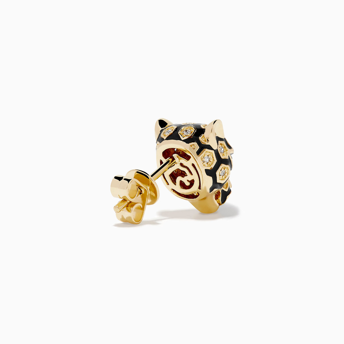 Diamond and Enamel Panther Earrings in 14K Yellow Gold view 4