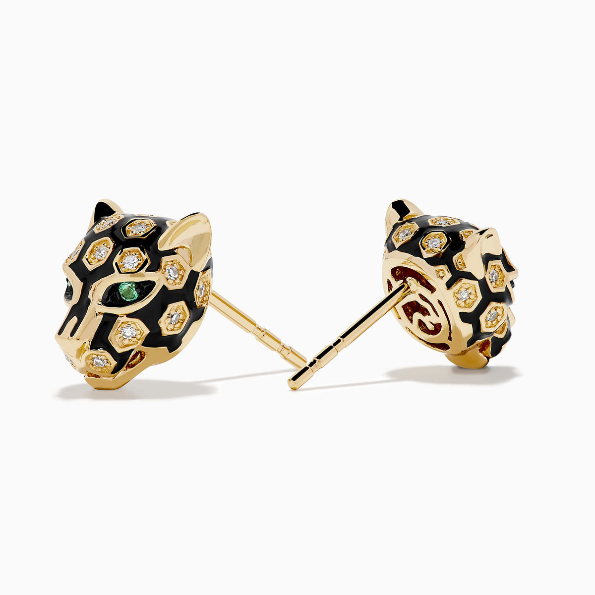 Diamond and Enamel Panther Earrings in 14K Yellow Gold view 2