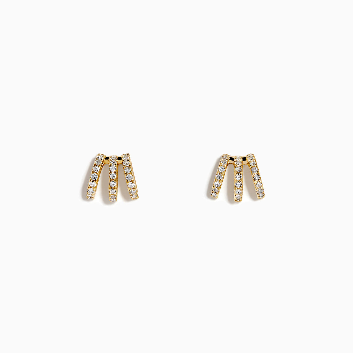 Diamond Triple-Arc Pavé Stud Earrings in 14K Yellow Gold