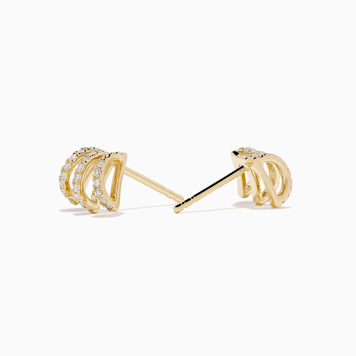 Diamond Triple-Arc Pavé Stud Earrings in 14K Yellow Gold view 2