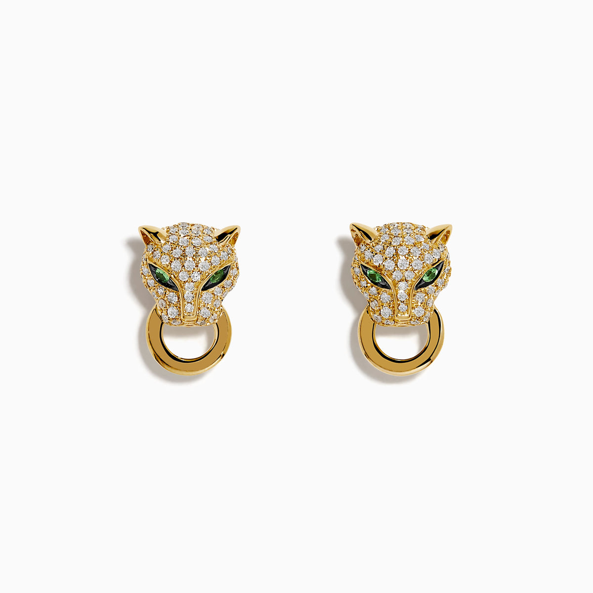 Diamond Panther Earrings in 14K Yellow Gold