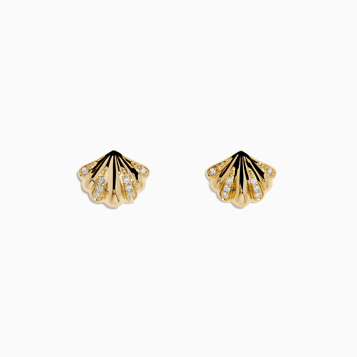 Diamond Shell 8mm Stud Earrings in 14K Yellow Gold