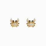 White & Black Diamond Crab Earrings in 14K Yellow Gold