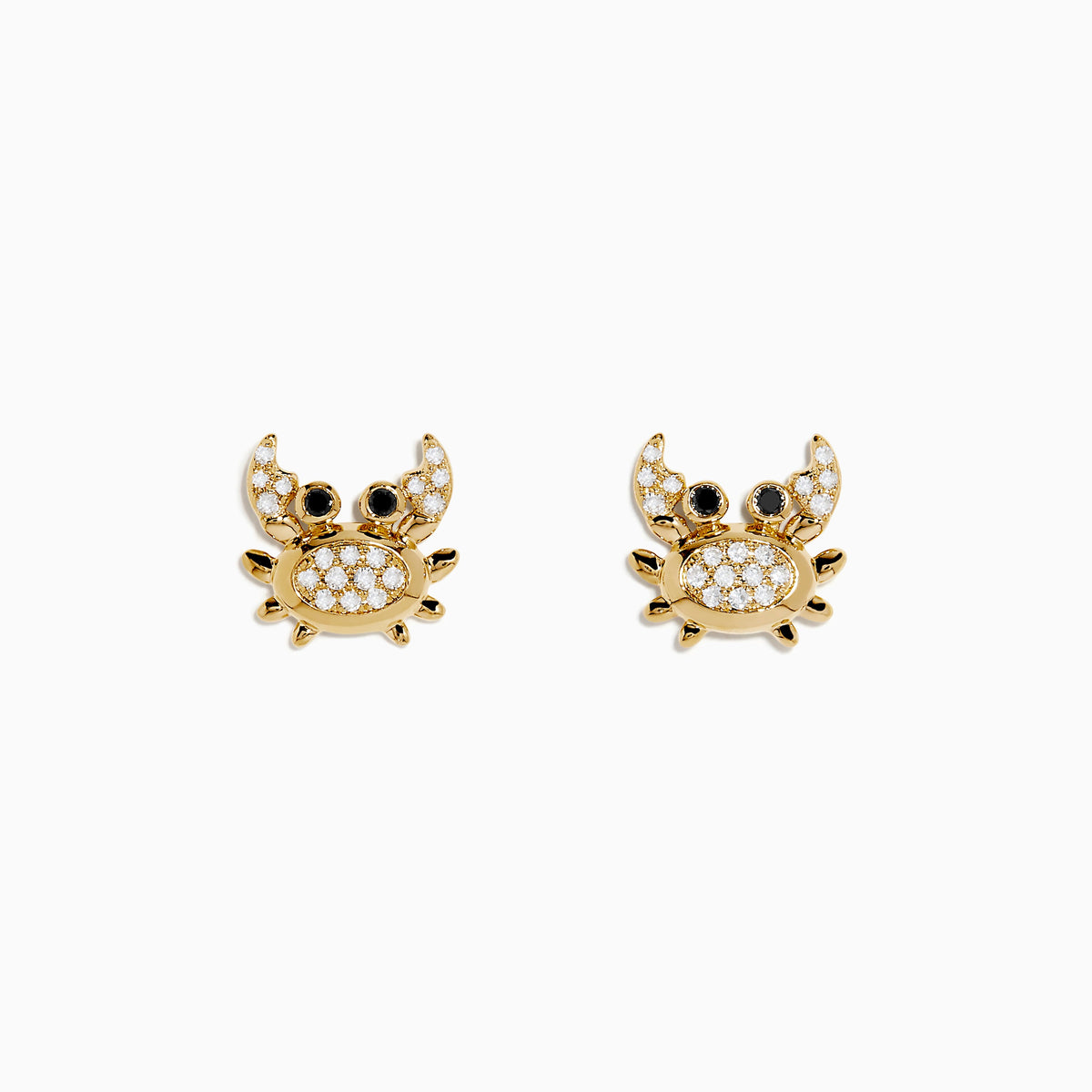 White & Black Diamond Crab Earrings in 14K Yellow Gold