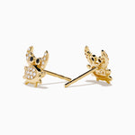 White & Black Diamond Crab Earrings in 14K Yellow Gold view 2