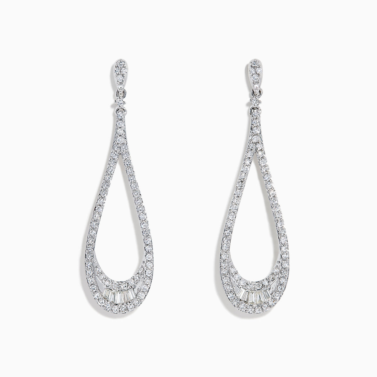 Diamond Elongated Pavé Drop Earrings in 14K White Gold