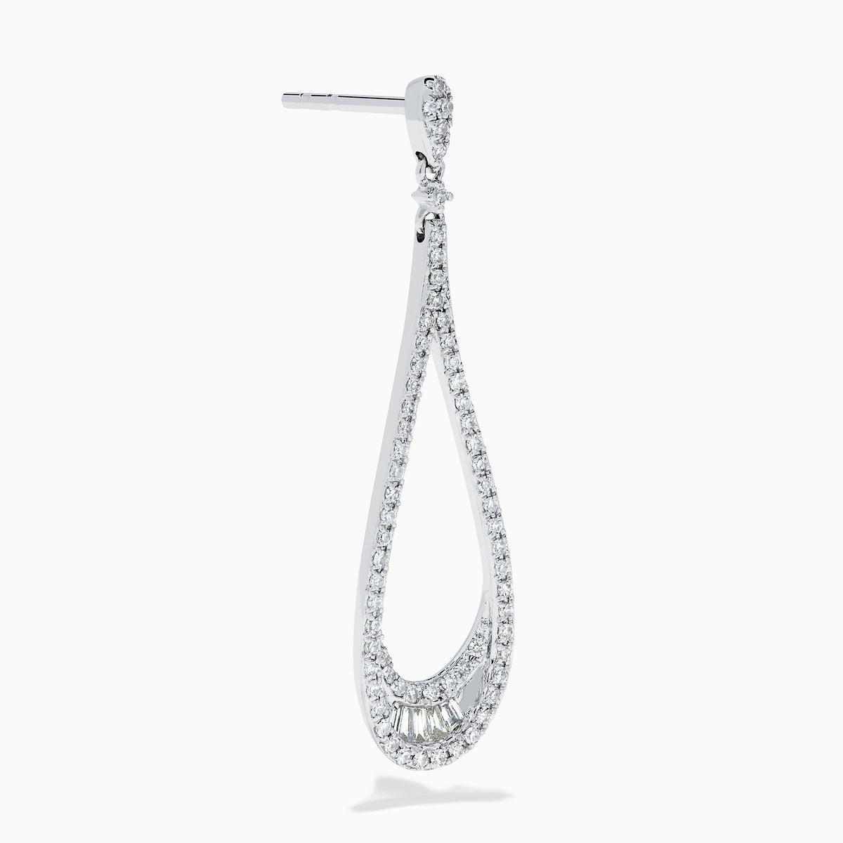 Diamond Elongated Pavé Drop Earrings in 14K White Gold view 3