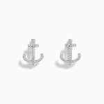 Diamond Anchor Huggie Earrings in 14K White Gold