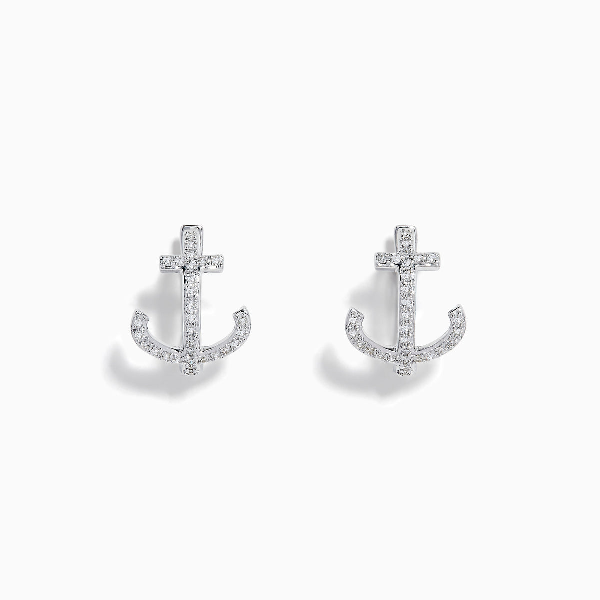 Diamond Anchor Huggie Earrings in 14K White Gold