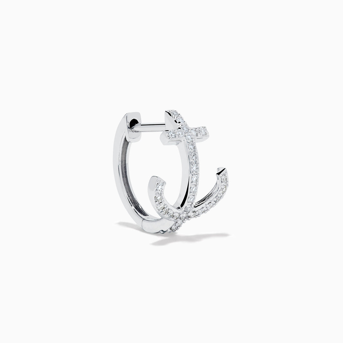 Diamond Anchor Huggie Earrings in 14K White Gold view 3
