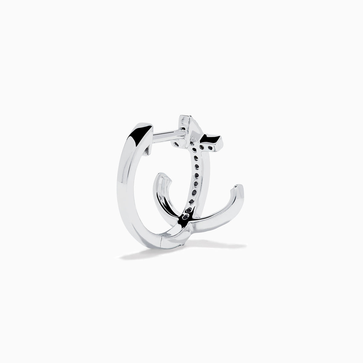 Diamond Anchor Huggie Earrings in 14K White Gold view 4