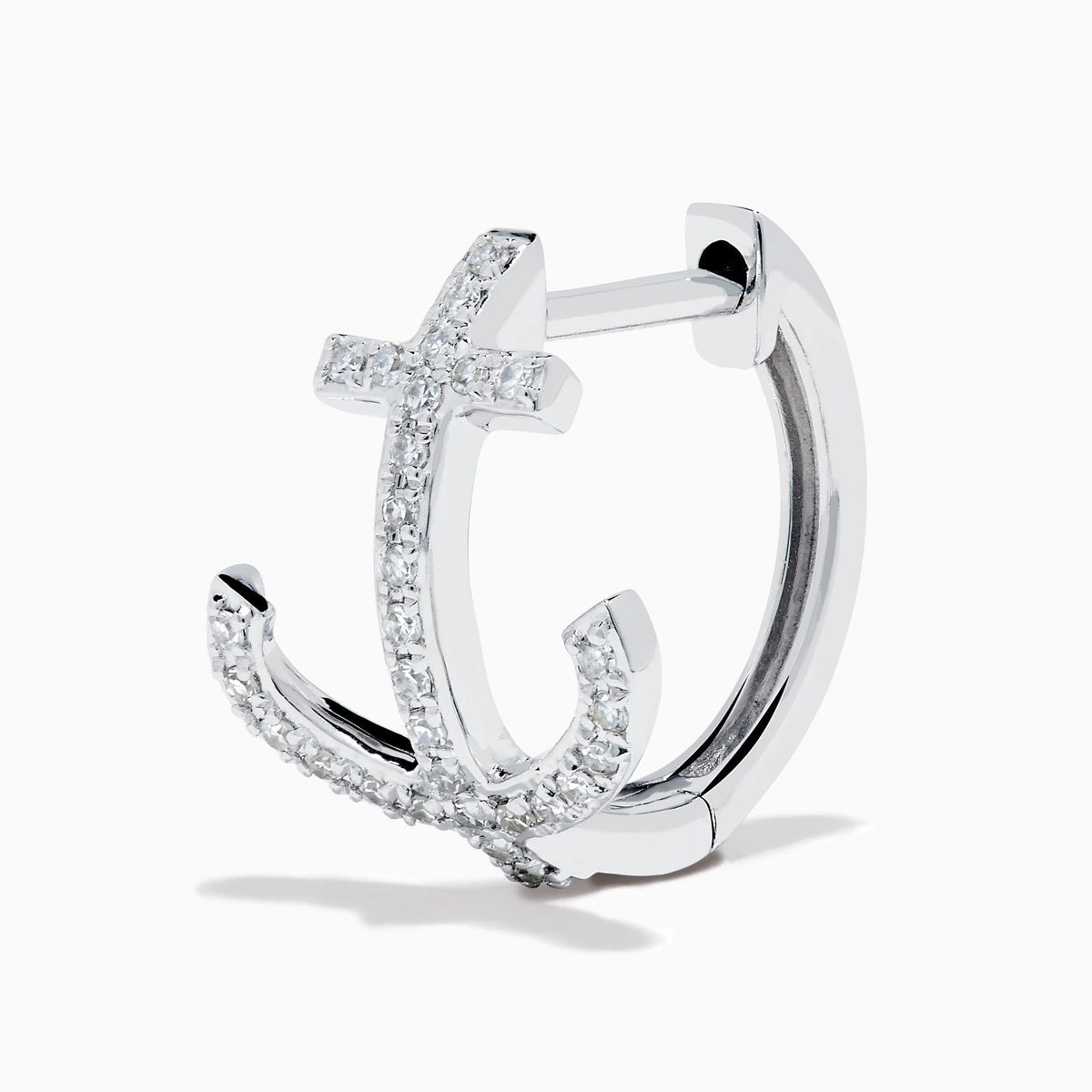 Diamond Anchor Huggie Earrings in 14K White Gold view 2