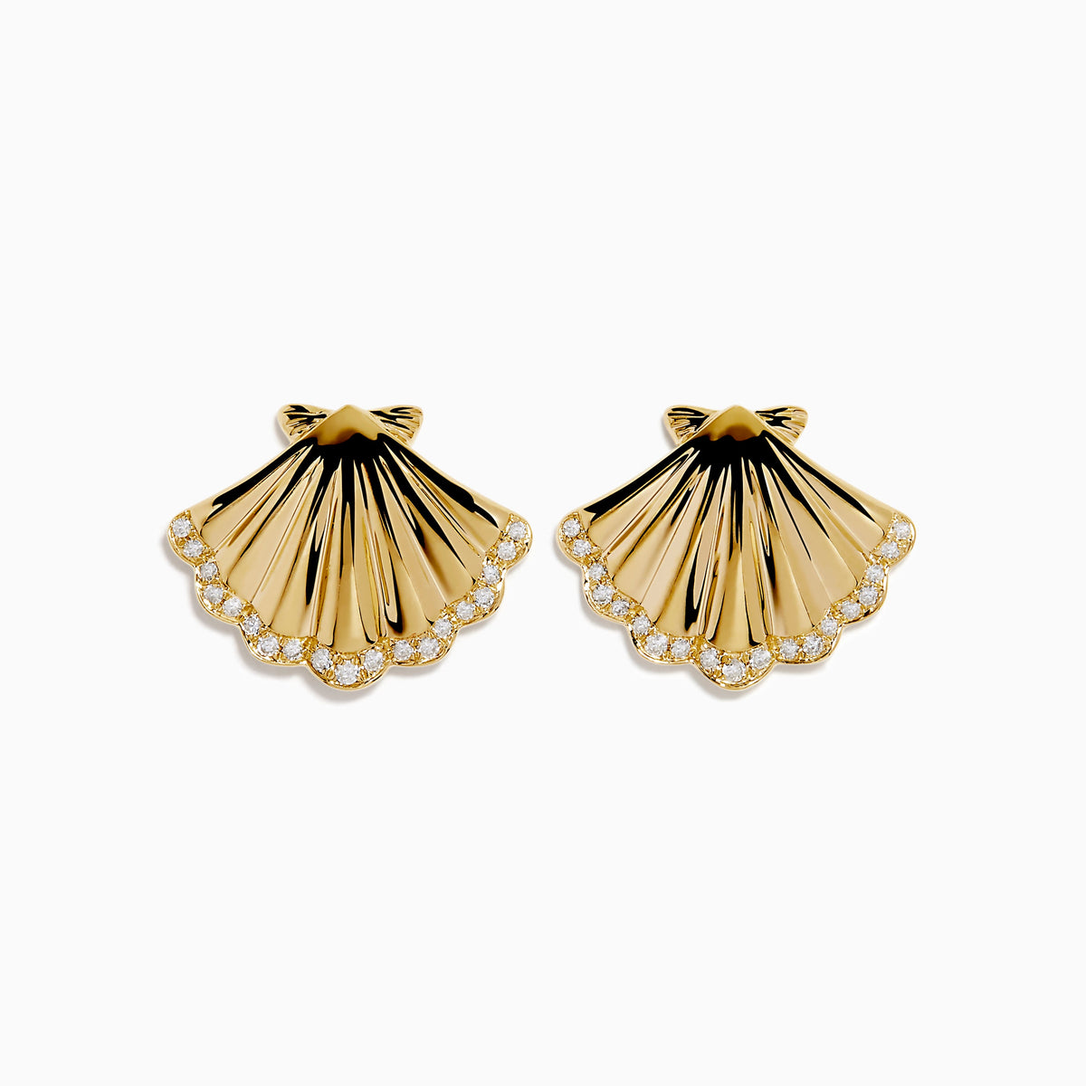 Diamond Shell 13mm Stud Earrings in 14K Yellow Gold