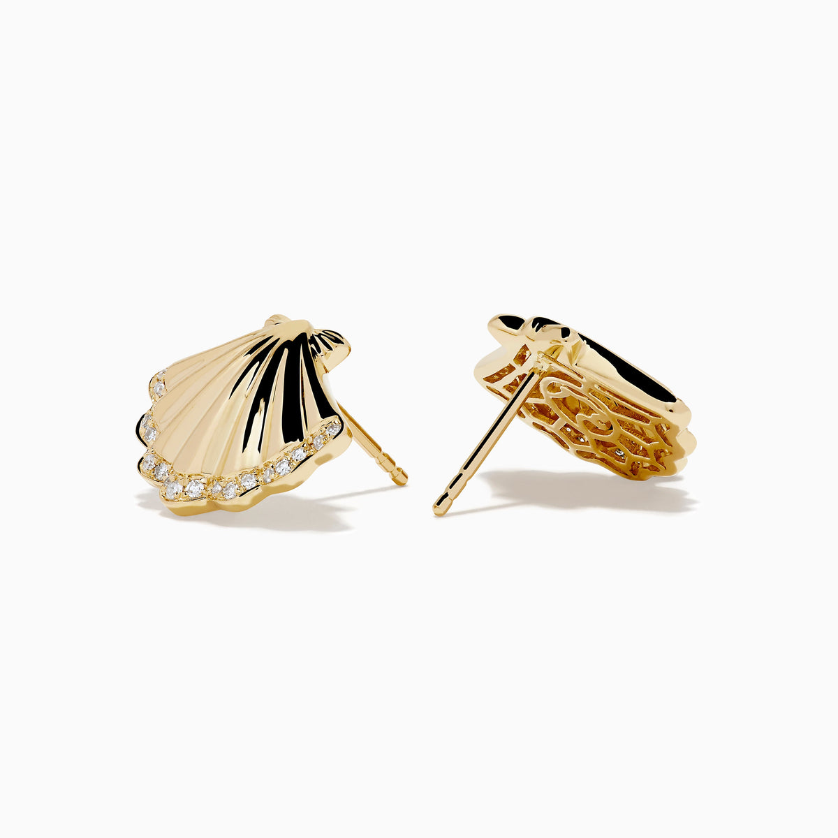 Diamond Shell 13mm Stud Earrings in 14K Yellow Gold view 2