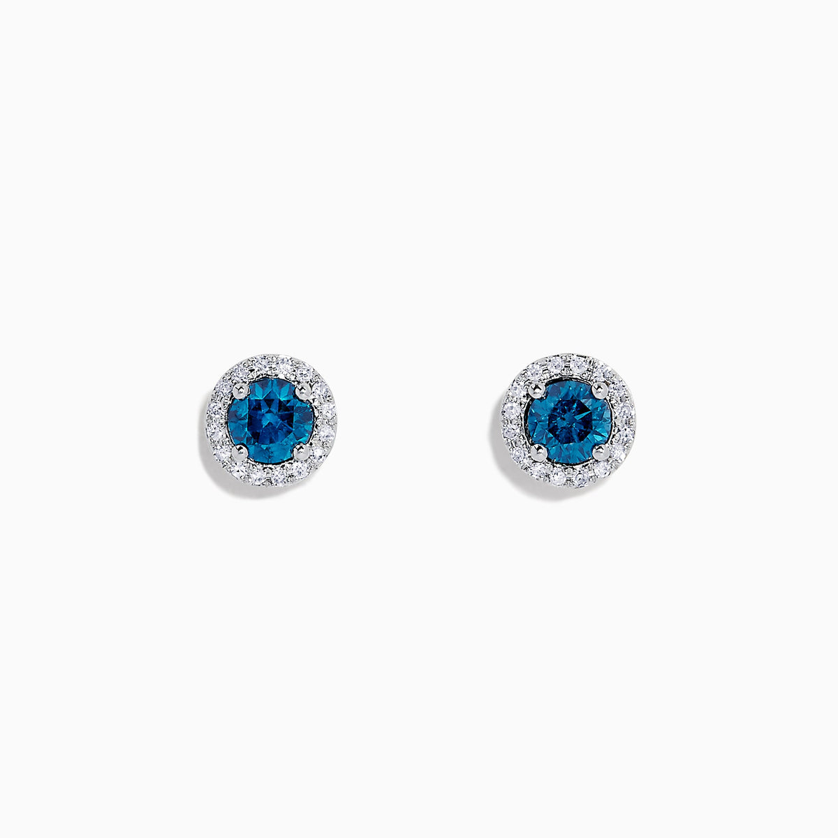 Blue and White Diamond Stud Earrings in 14K Gold, 0.71 ctw