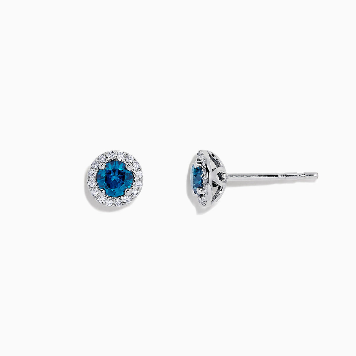 Blue and White Diamond Stud Earrings in 14K Gold, 0.71 ctw view 2