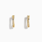 Diamond Crossover Pave Huggie Earrings in 14K Yellow Gold
