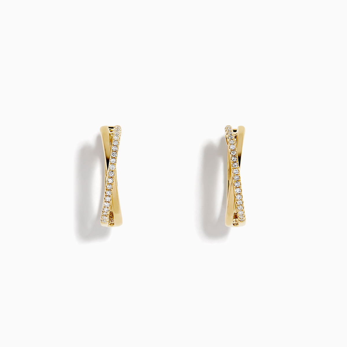 Diamond Crossover Pave Huggie Earrings in 14K Yellow Gold