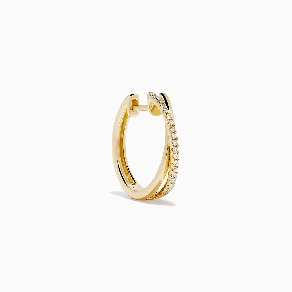 Diamond Crossover Pave Huggie Earrings in 14K Yellow Gold view 3