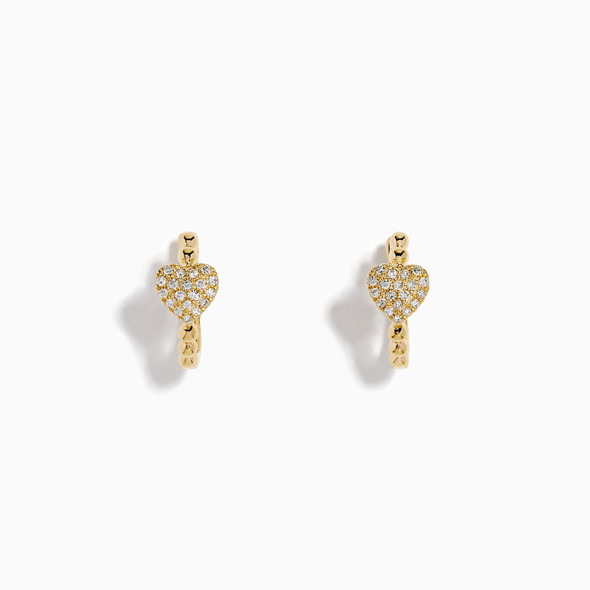 Diamond Pavé Heart Huggie Earrings in 14K Yellow Gold