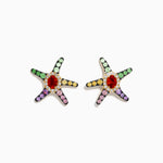 Multi Sapphire and Diamond Starfish Stud Earrings in 14K Yellow Gold