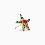 Multi Sapphire and Diamond Starfish Stud Earrings in 14K Yellow Gold view 3