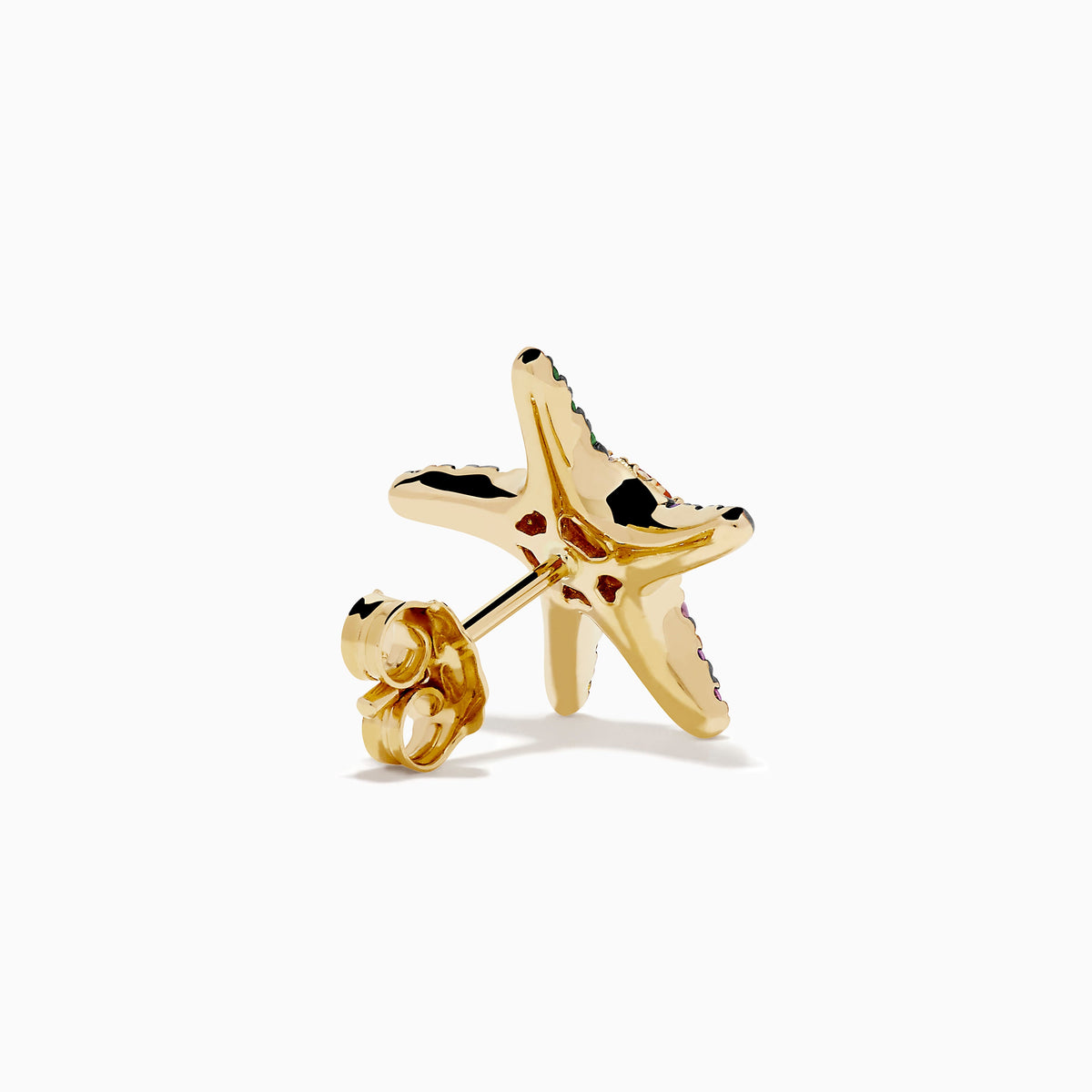 Multi Sapphire and Diamond Starfish Stud Earrings in 14K Yellow Gold view 4