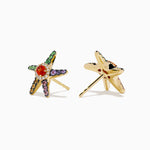 Multi Sapphire and Diamond Starfish Stud Earrings in 14K Yellow Gold view 2
