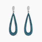 Blue and White Diamond Elongated Teardrop Pavé Earrings in 14K White Gold