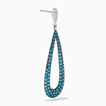Blue and White Diamond Elongated Teardrop Pavé Earrings in 14K White Gold view 3