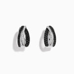 White and Black Diamond Mini Hoop Earrings in 14K White Gold