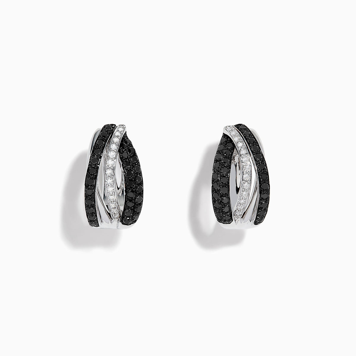 White and Black Diamond Mini Hoop Earrings in 14K White Gold