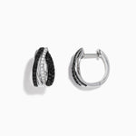 White and Black Diamond Mini Hoop Earrings in 14K White Gold view 2