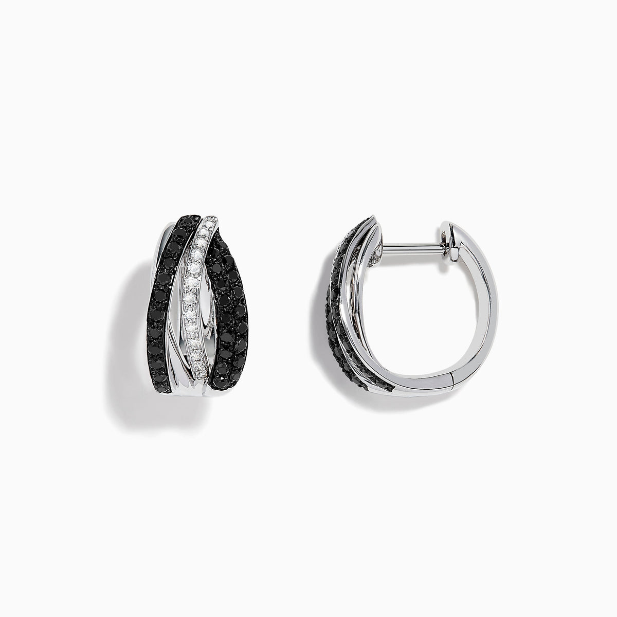 White and Black Diamond Mini Hoop Earrings in 14K White Gold view 2