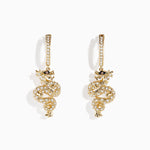 Espresso and White Diamond Dragon Earrings in 14K Yellow Gold