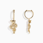Espresso and White Diamond Dragon Earrings in 14K Yellow Gold view 2