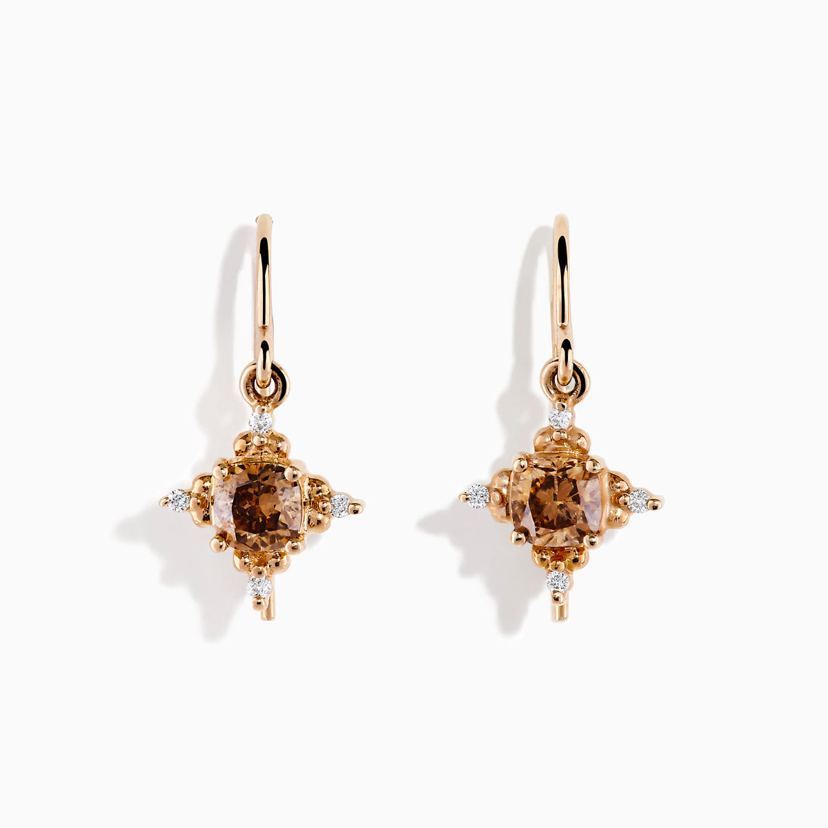 Brown and White Diamond Dangle Earrings in 14K Rose Gold