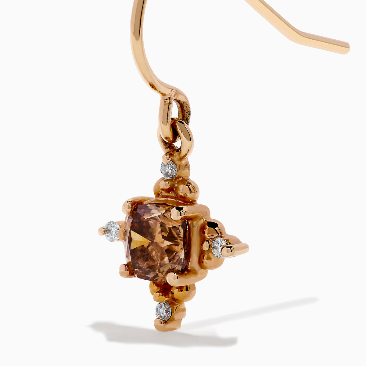 Brown and White Diamond Dangle Earrings in 14K Rose Gold view 2