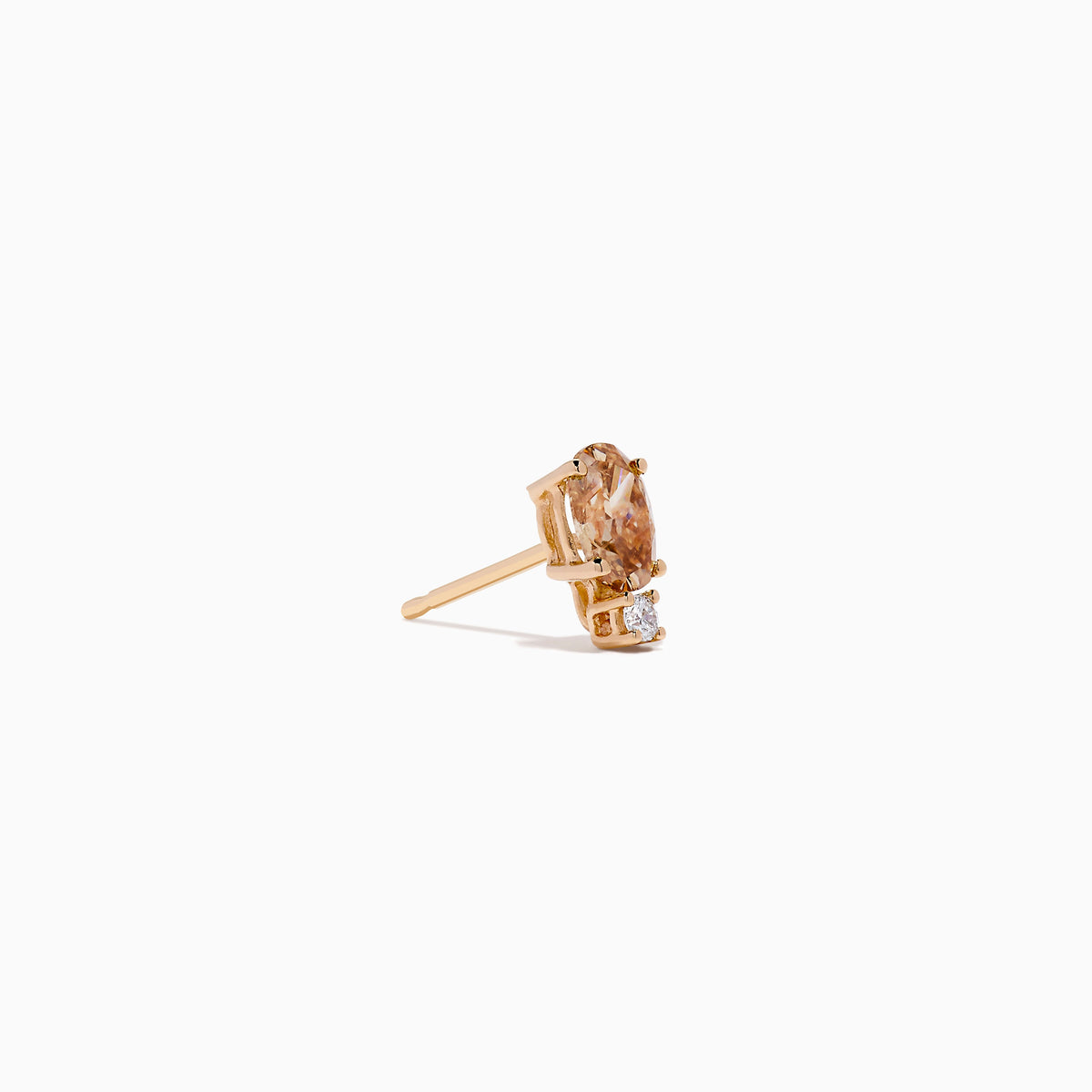 Brown and White Diamond Stud Earrings in 14K Rose Gold view 3