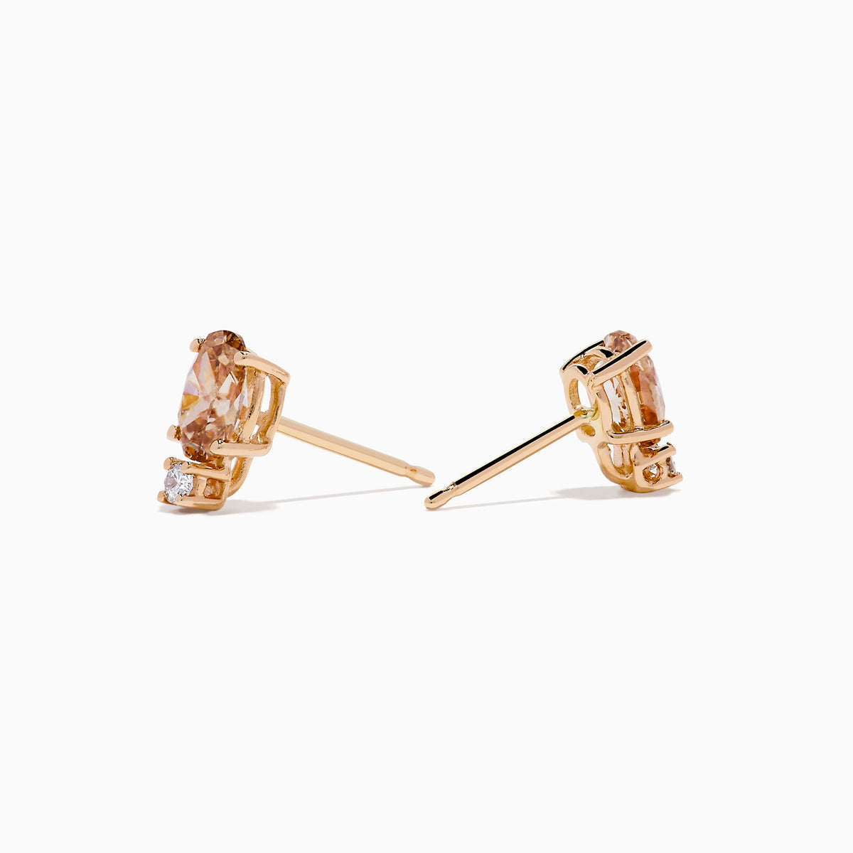 Brown and White Diamond Stud Earrings in 14K Rose Gold view 2