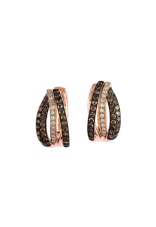 Brown and White Diamond Hoop Earrings in 14K Rose Gold, 0.52 ctw