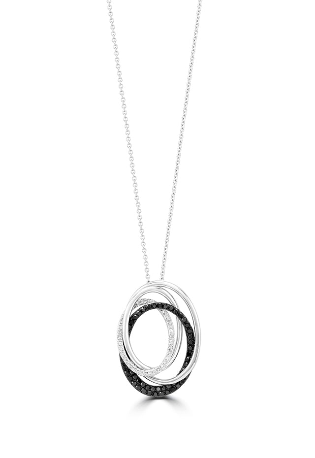 Black and White Diamond Pendant in 14K White Gold, 0.48 ctw