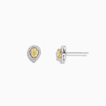 Pear Halo Yellow Diamond Stud Earrings in 18K Two Tone Gold, 0.36 ctw view 2